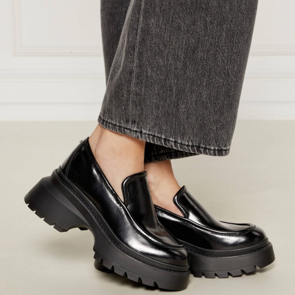 Michael Kors Black Leather Platform Loafers Shiloh Extreme Lug Chunky Shoe - Picture 8 of 8